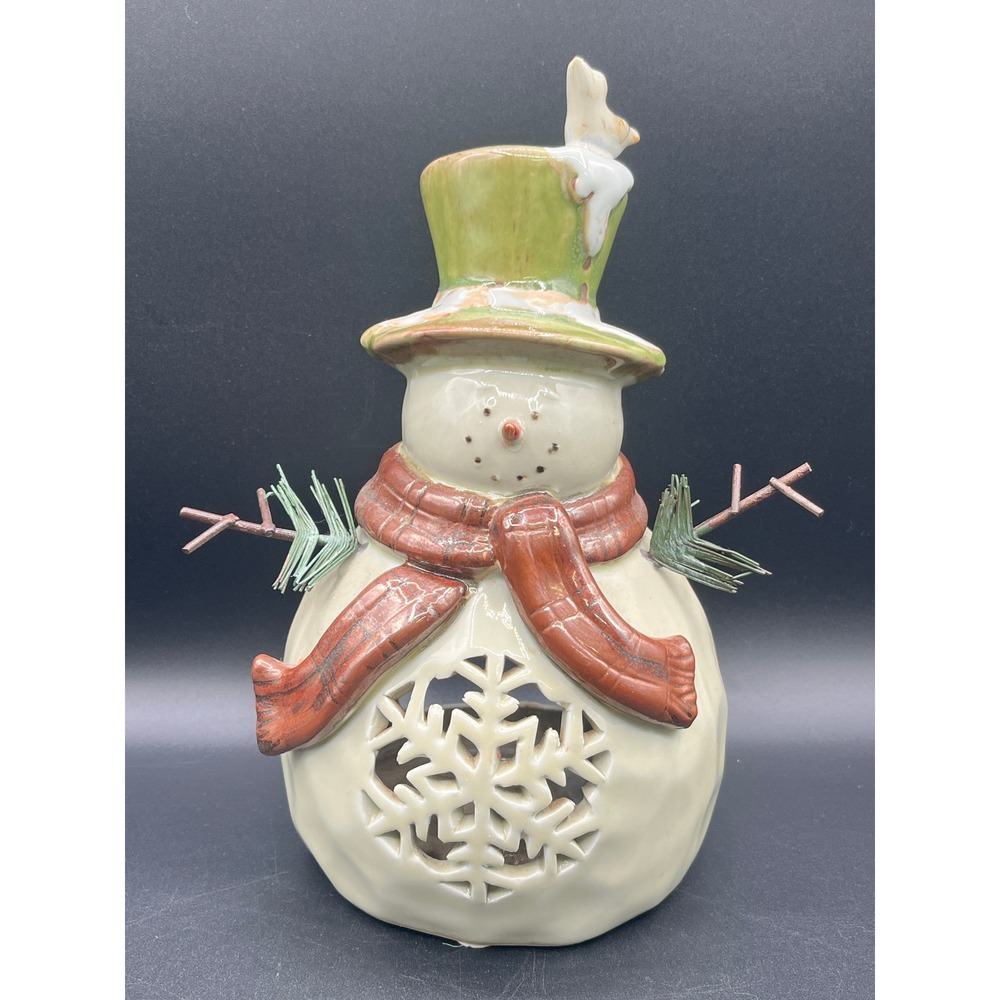 Ceramic Snowman Tea Light‎ Luminary Christmas Decor Snowflake Star Cutouts 10"